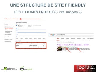 DES EXTRAITS ENRICHIS (« rich snippets »)
UNE STRUCTURE DE SITE FRIENDLY
 