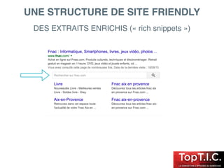 UNE STRUCTURE DE SITE FRIENDLY
DES EXTRAITS ENRICHIS (« rich snippets »)
 