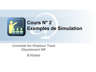 Université Ibn Khaldoun Tiaret
Département INF
B.Khaled
Cours N° 2
Exemples de Simulation
 