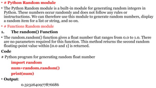 Python Random Module Functions List Comprehensive Guide to Python Modules and Built-in Libraries | PPTX