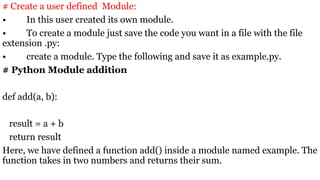user defined module in python | how to create our own... Comprehensive Guide to Python Modules and Built-in Libraries | PPTX