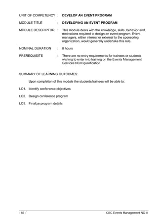 Event Management Module Pdf Modules of instruction events management nc iii | DOC