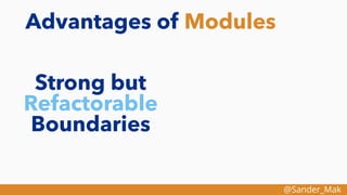 @Sander_Mak
Advantages of Modules
Strong but
Refactorable
Boundaries
 