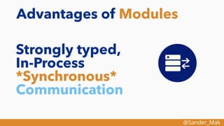 @Sander_Mak
Advantages of Modules
Strongly typed,
In-Process
*Synchronous*
Communication
 