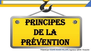 Principes
de la
prévention
Principes
de la
prévention
Présenté par KOUAME KOUADIO WILLIAMS, Ingénieur QHSE / Essayiste
 