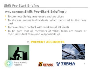 Pre Start Work Topics Shift Pre-Start Briefing & Tool Box Talk | PPTX