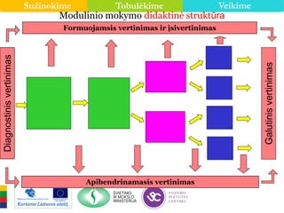 Sužinokime Tobulėkime Veikime
Modulinio mokymo didaktinė struktūra
Diagnostinisvertinimas
Galutinisvertinimas
Formuojamsis vertinimas ir įsivertinimas
Apibendrinamasis vertinimas
 