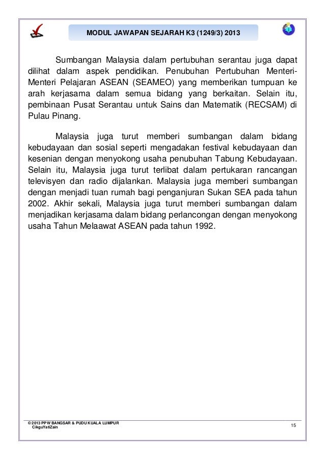 Modul jawapan sejarah k3 2013 hubungan serantau t5 b9 Modul jawapan sejarah k3 2013 hubungan serantau t5 b9