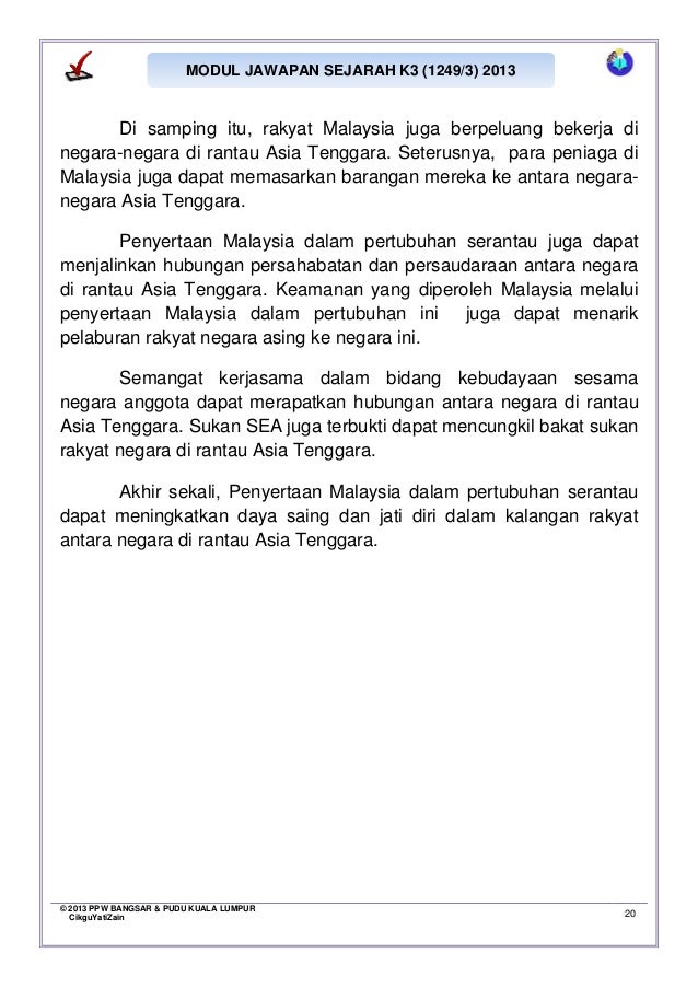 Modul jawapan sejarah k3 2013 hubungan serantau t5 b9