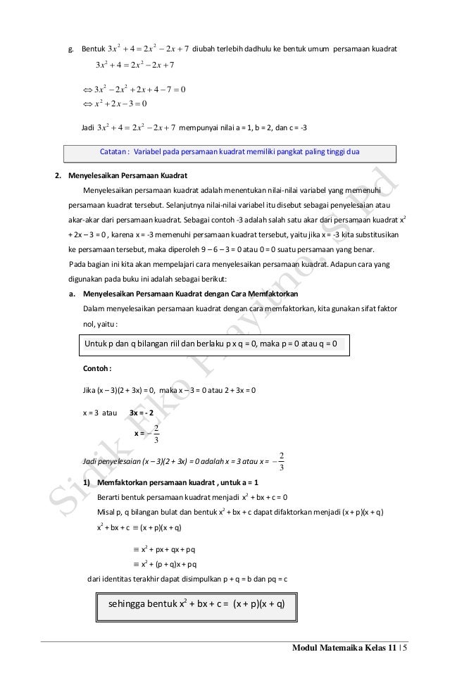 Modul Smk Kurikulum 2013 Kd 3 19 Persamaan Fungsi Kuadrat