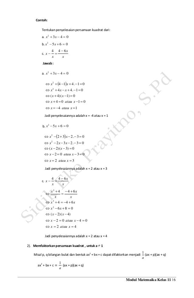 Modul Smk Kurikulum 2013 Kd 3 19 Persamaan Fungsi Kuadrat