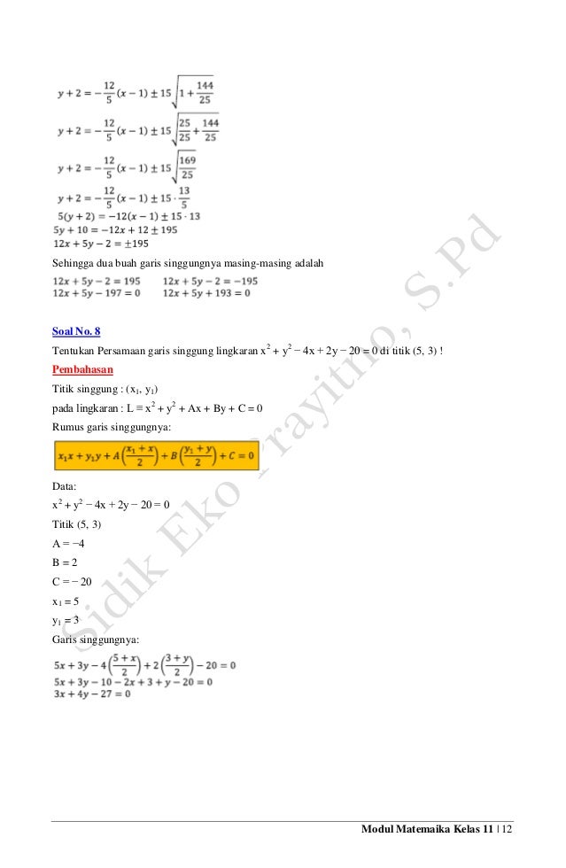 Modul Kd 3 21 Persamaan Lingkaran Sma Smk Kelas Xi