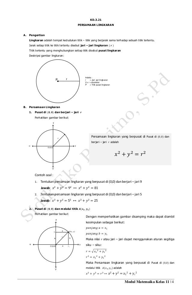 Soal Materi Persamaan Garis Singgung Lingkaran Kelas 11 Pdf