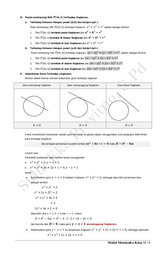 Modul Kd 3 21 Persamaan Lingkaran Sma Smk Kelas Xi