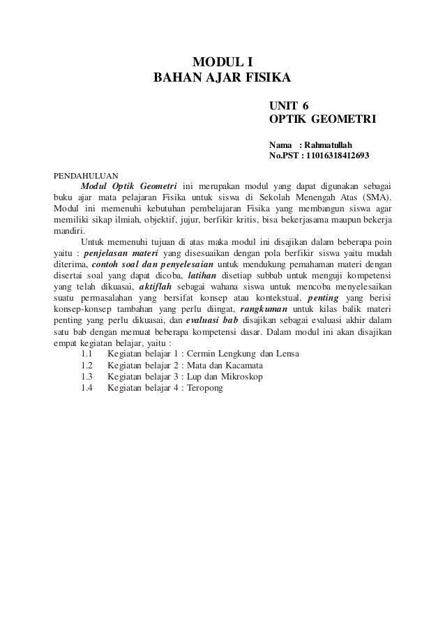 Modul Kelas X Unit 6 Optika Geometri