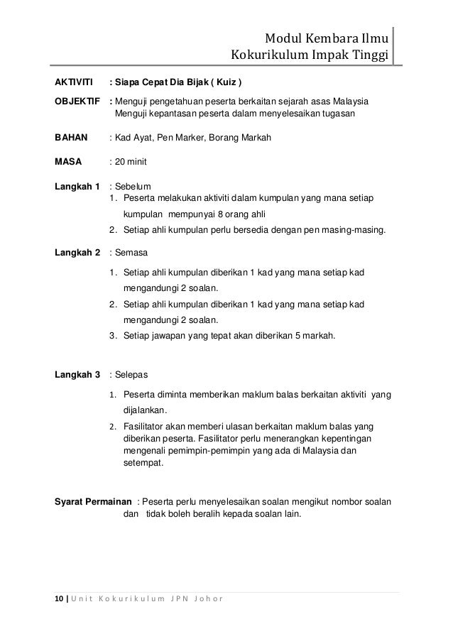 Modul Kembara Ilmu Kokurikulum Impak Tinggi