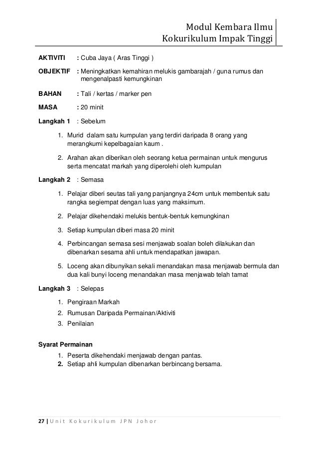 Modul Kembara Ilmu Kokurikulum Impak Tinggi