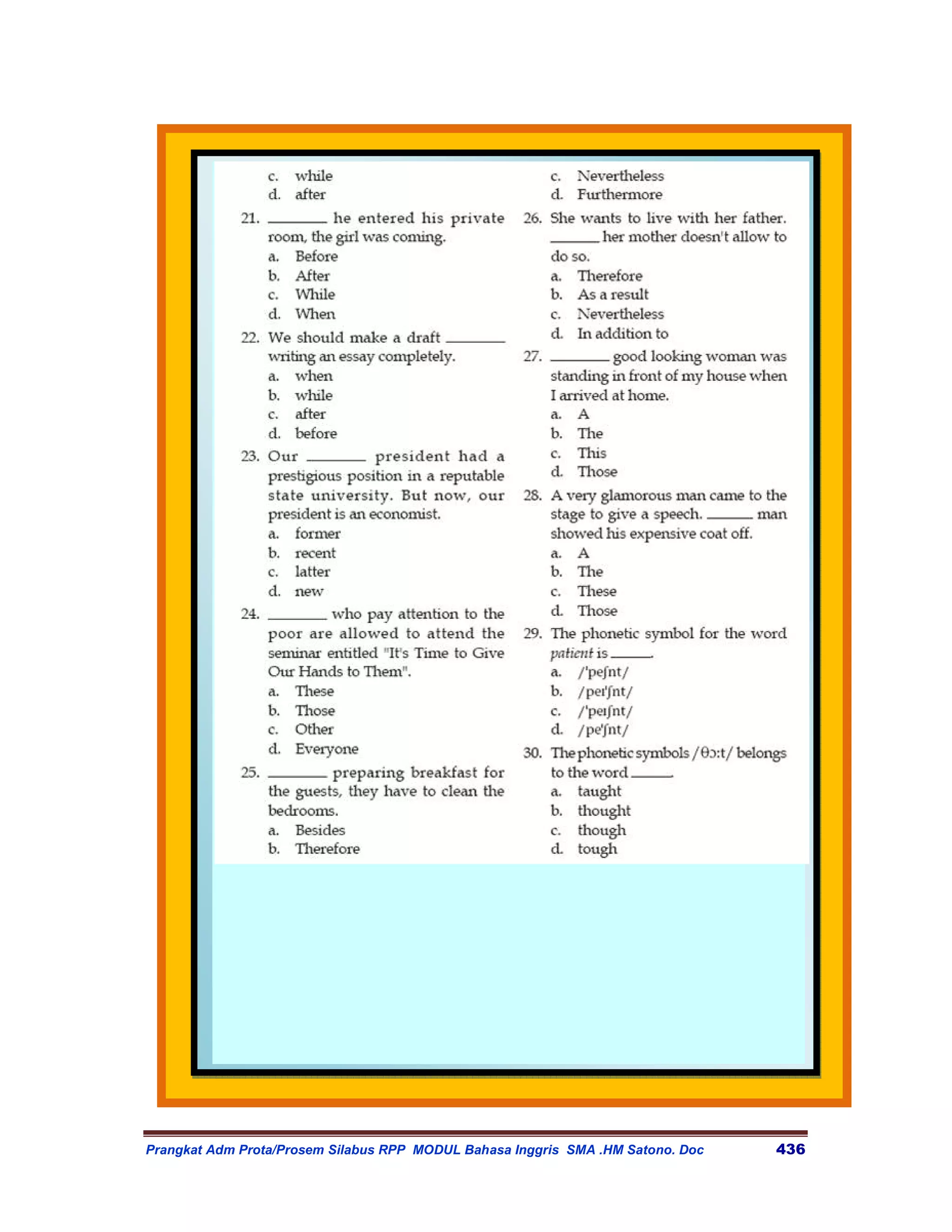 Prangkat Adm Prota/Prosem Silabus RPP MODUL Bahasa Inggris SMA .HM Satono. Doc   436
 