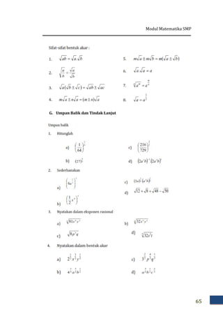 G. Umpan Balik dan Tindak Lanjut
Modul Matematika
Umpan Balik dan Tindak Lanjut
Matematika SMP
65
 