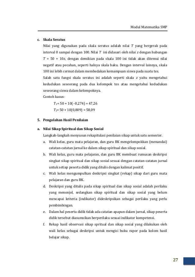 Contoh Deskripsi Nilai Raport Matematika Kurikulum 2013 