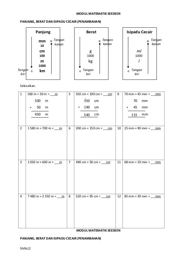 Modul matematik( panjang, berat, isipadu cecair)