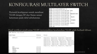 Perintah konfigurasi untuk membuat
VLAN dengan ID dan Name sesuai
ketentuan pada tabel sebelumnya.
www.iputuhariyadi.net
11
 