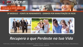 É IGUAL A VOCÊ MESMO
Recupera o que Perdeste na tua Vida
5º MODULO - FONTE DE RENDIMENTO - GANHOS POR MANUTENÇÃO DE REDE
 