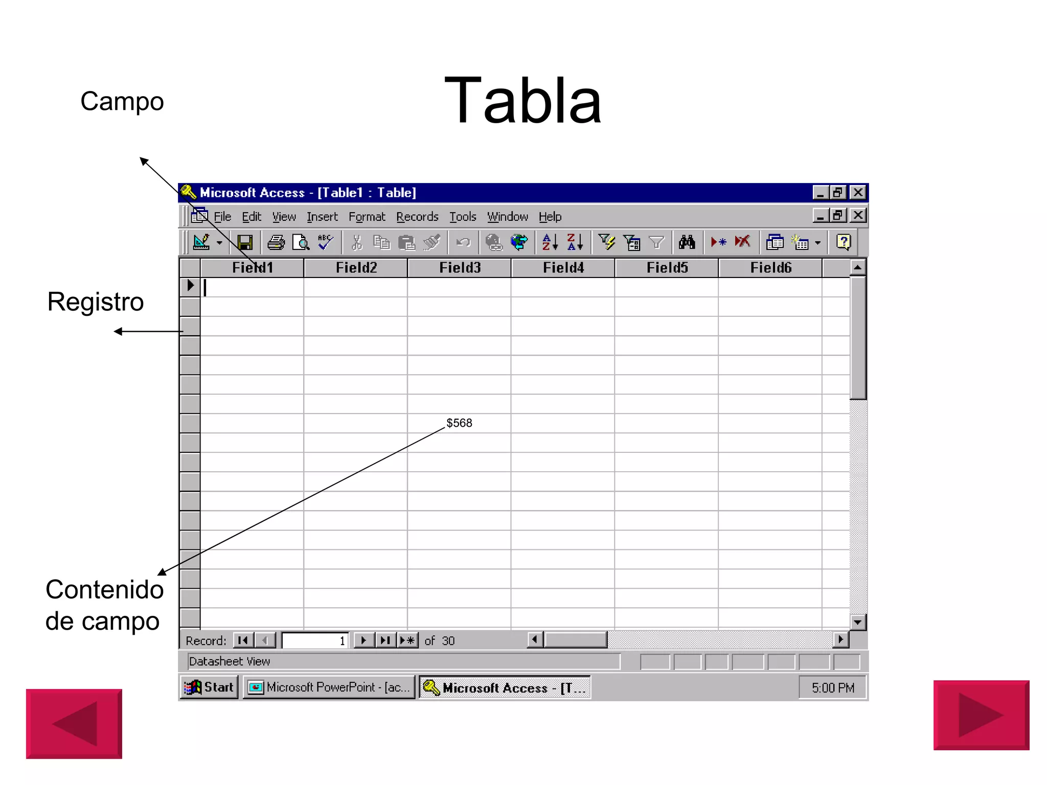 Tabla Campo Registro $568 Contenido de campo 