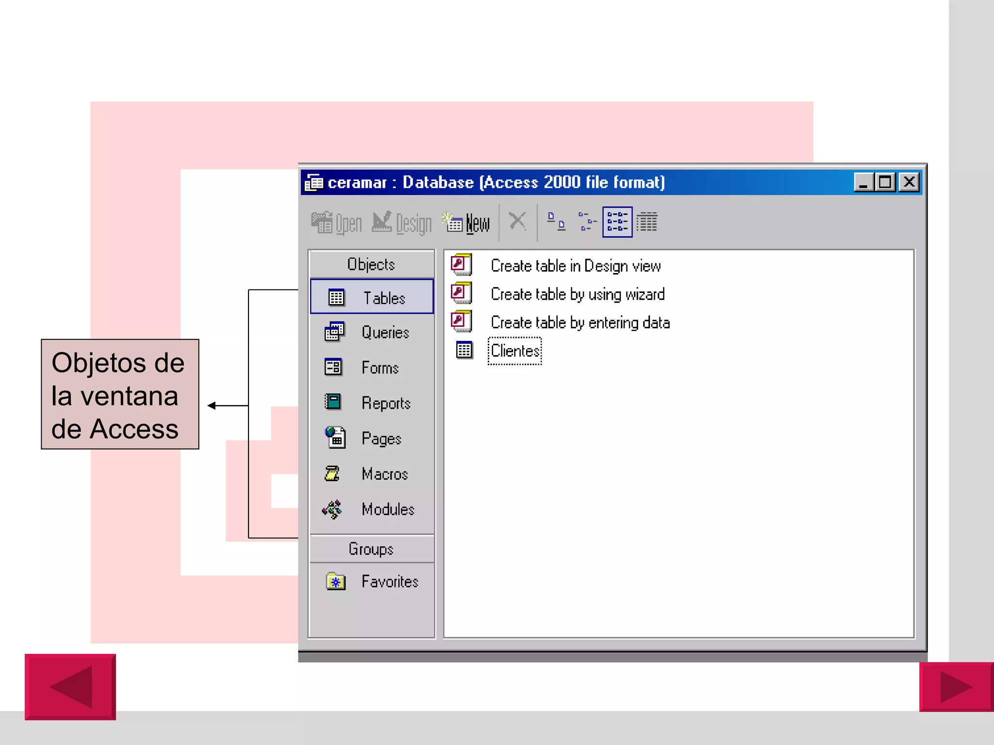 Objetos de la ventana de Access 
