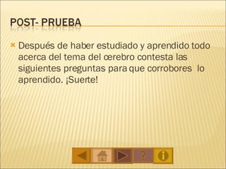 Después de haber estudiado y aprendido todo acerca del tema del cerebro contesta las siguientes preguntas para que corrobores  lo aprendido. ¡Suerte! 