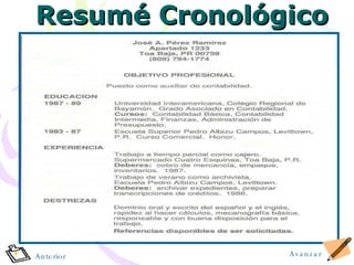 Resum é  Cronol ó gico Anterior Avanzar 