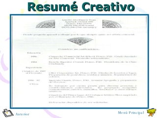 Resum é  Creativo Anterior Menú Principal 