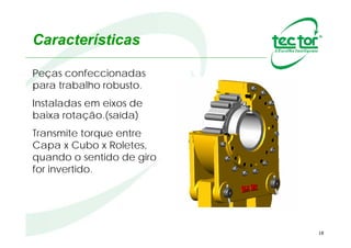 18
Componentes (amplo)
Componentes internos
Descrição dos componentes
01 Cubo
02 Capa
03 Braço de Torque
04-05 Flanges
06-07 Tampas
08-09 Pinos de Fixação
10-11 Rolamentos
12-13 Retentores
14-15 Gaxetas
16 Roletes
17 Pinos e Molas
18-19 Parafusos
20 Bujões
21 Kit de Lubrificação
06
04
0202
121613
11
18
05
201907
10
08
09
03
01
21
17
14
15
01
02
10
04
08
09
031521
06
14
05
18
11
2019
12161713
07
 