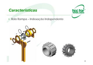 20
Cubo
Componente interno do
Contra Recuo fixado no eixo
da máquina onde a
movimentação dos Roletes
ocorre nas pistas dos dentes.
2
 