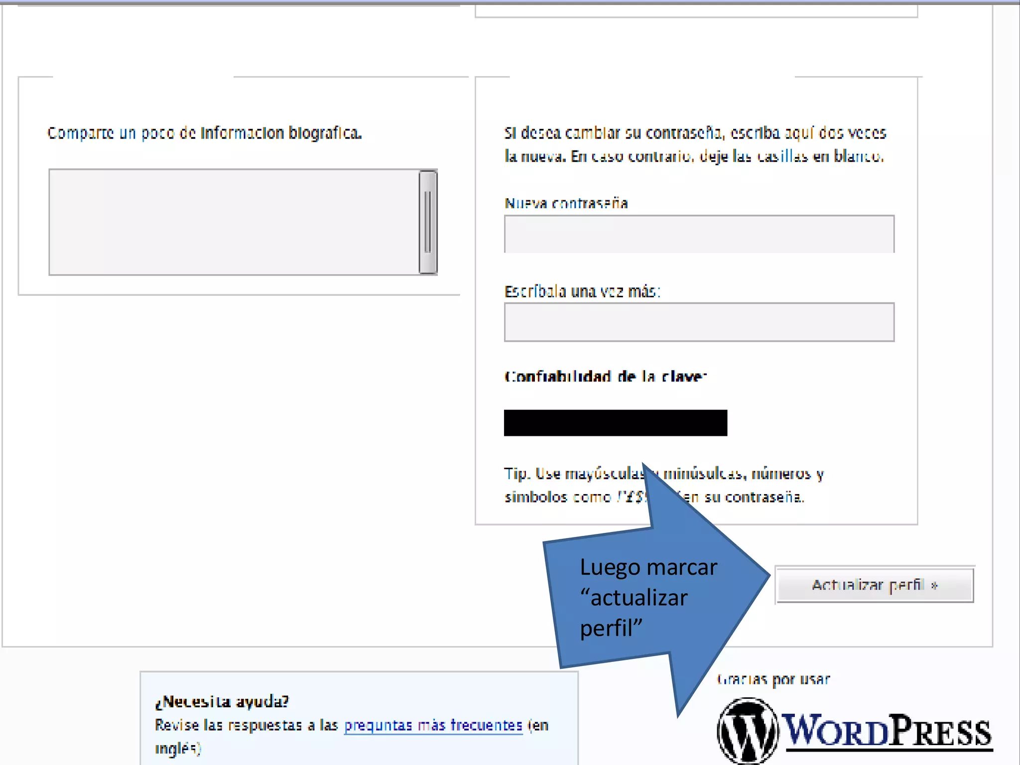 Luego marcar “actualizar perfil”  