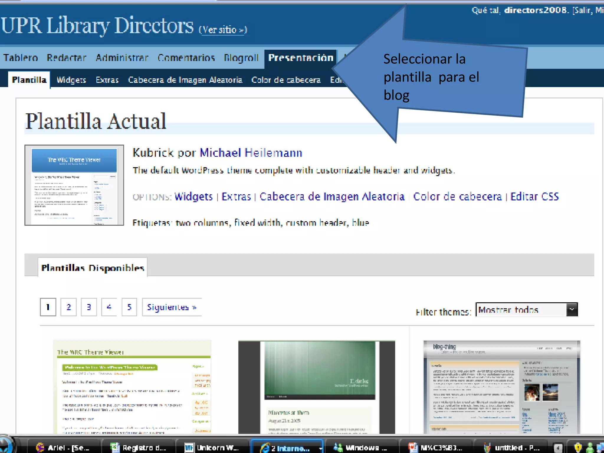 Seleccionar la plantilla  para el blog 