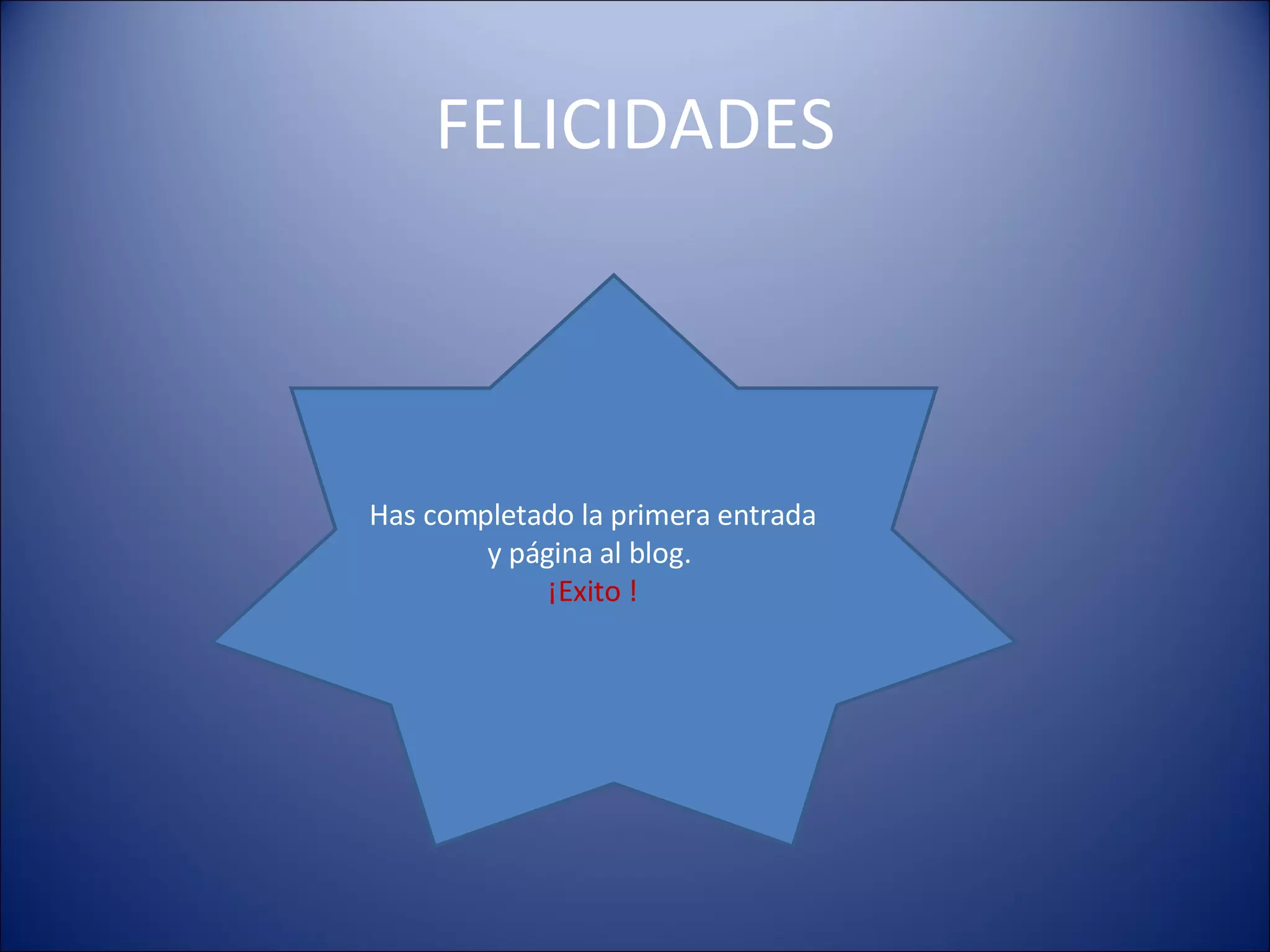 FELICIDADES Has completado la primera entrada y página al blog.  ¡Exito ! 
