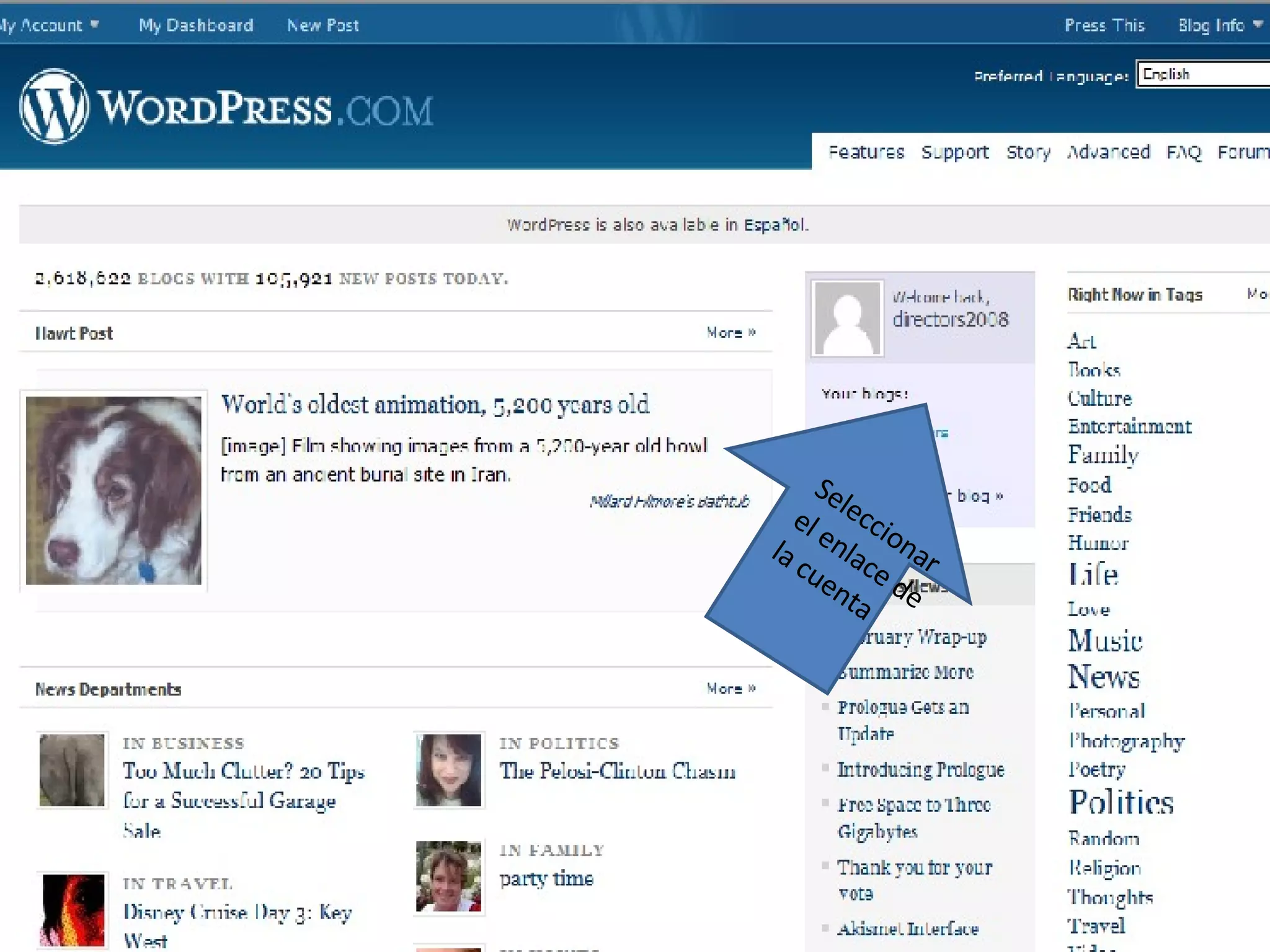Seleccionar el enlace de la cuenta 