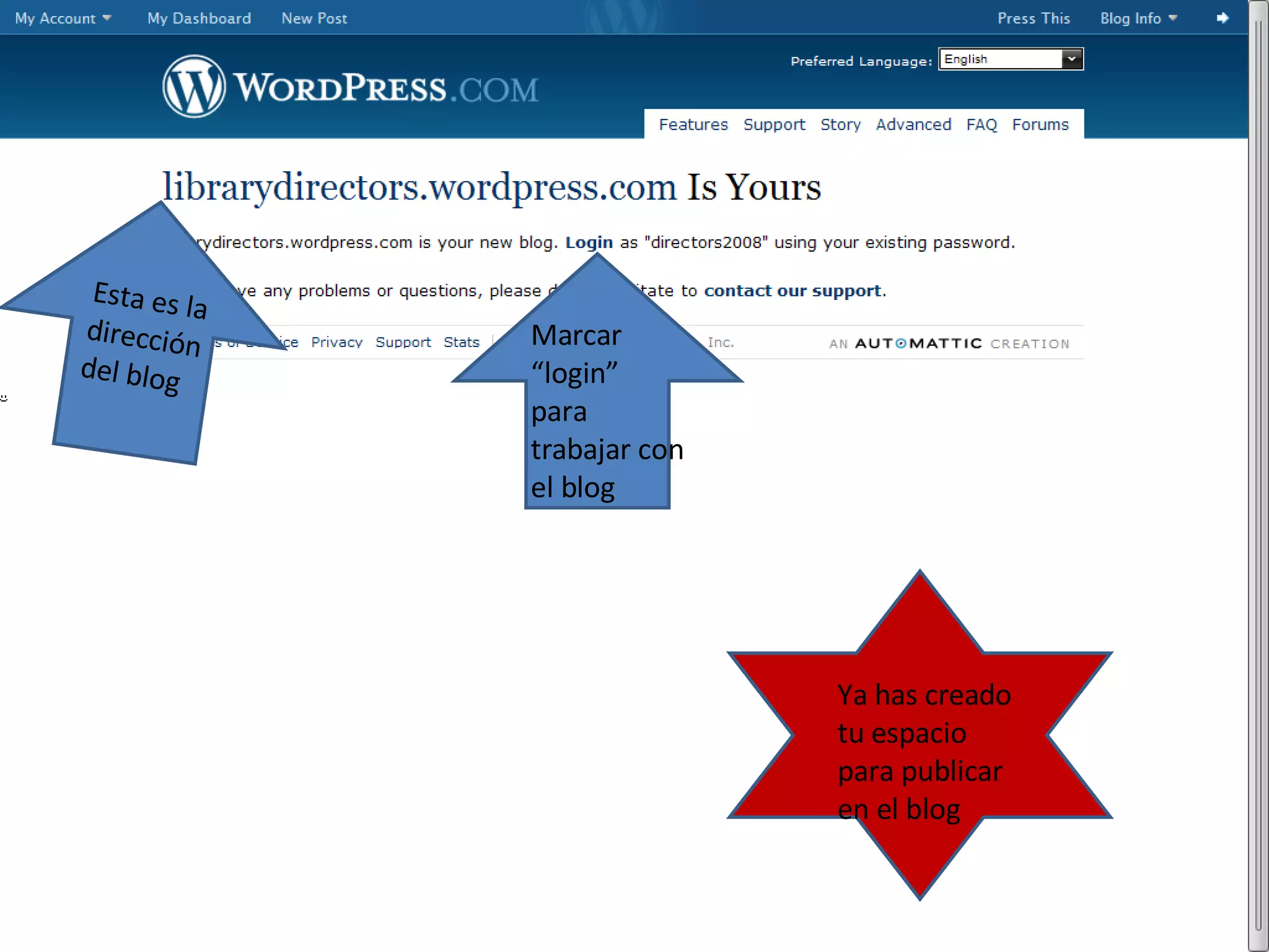 Ya has creado tu espacio para publicar en el blog Esta es la dirección del blog  Marcar “login”  para trabajar con el blog 