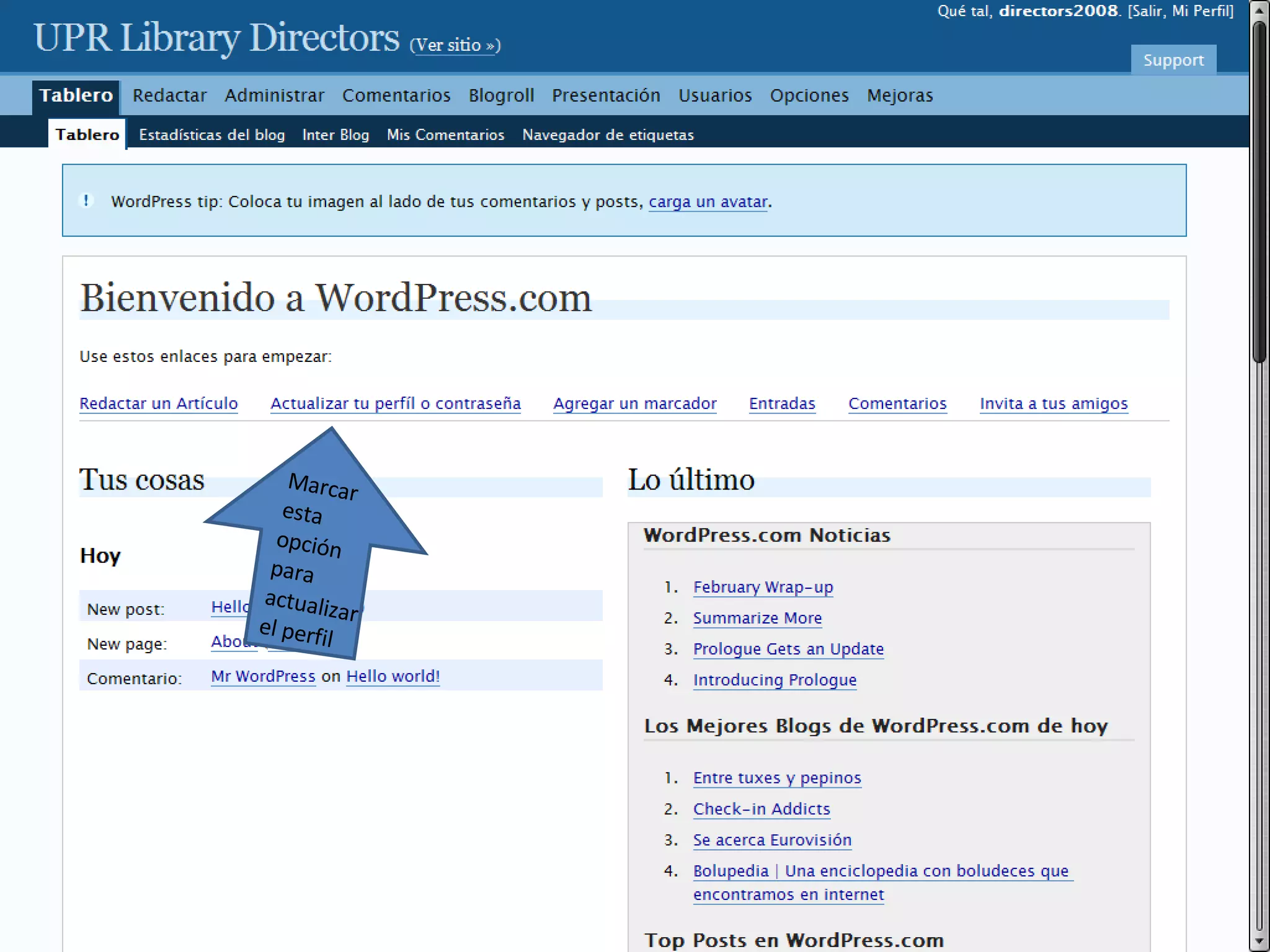 Marcar esta opción para actualizar el perfil 