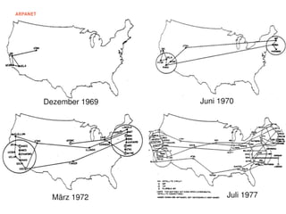 02/ HISTÓRIA:   O PASSADO NÃO DISTANTE



 SURGE A
 IDEIA DE REDE:
 Paul Baran (1926-2011) foi um dos inventores do
 conceito de rede como transporte de dados de um
 ponto à outro. Foi ele quem classificou dois tipos
 fundamentais de redes, as Centralizadas e as
 Distribudas, fundamentais para a criação
 da Internet como conheçemos hoje.

 Seu objetivo era manter a comunicação entre
 dois pontos no caso de um ataque nuclear.
 