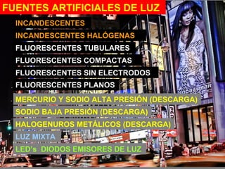 FUENTES ARTIFICIALES DE LUZ INCANDESCENTES FLUORESCENTES TUBULARES MERCURIO Y SODIO ALTA PRESIÓN (DESCARGA) LUZ MIXTA LED’...