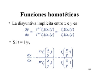 Funciones homotéticas La disyuntiva implícita entre  x  e  y  es Si  t  = 1/ y , 