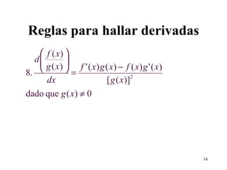 Reglas para hallar derivadas 