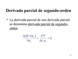 Derivada parcial de segundo-orden  La derivada parcial de una derivada parcial se denomina  derivada parcial de segundo-orden 