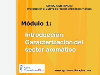 CURSO A DISTANCIA:
 Introducción al Cultivo de Plantas Aromáticas y afines




Módulo 1:




                        www.agroconsultoraplus.com
                                                 1
 