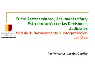 Curso Razonamiento, Argumentación y
Estructuración de las Decisiones
Judiciales
Módulo 1: Razonamiento e Interpretación
Jurídica
Por Yokaurys Morales Castillo
 
