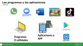 Los programas y las aplicaciones
Programas
O utilidades
Aplicaciones o
APP
Página 15
 