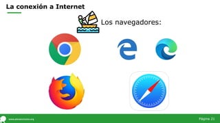 La conexión a Internet
Los navegadores:
Página 21
 
