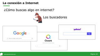 La conexión a Internet
¿Cómo buscas algo en internet?
Los buscadores
Página 22
 